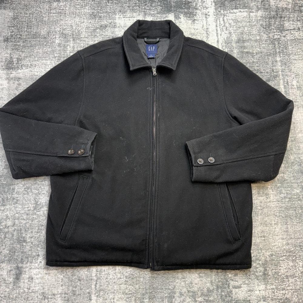 Vintage‎ GAP Jacket Mens XL Black Wool Bomber Quilted Lined Insulated Y2K Zip Up